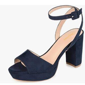 Tang'scuisins Navy Open Toe Buckle Sexy Strappy Platform Chunky Heels Sandals
